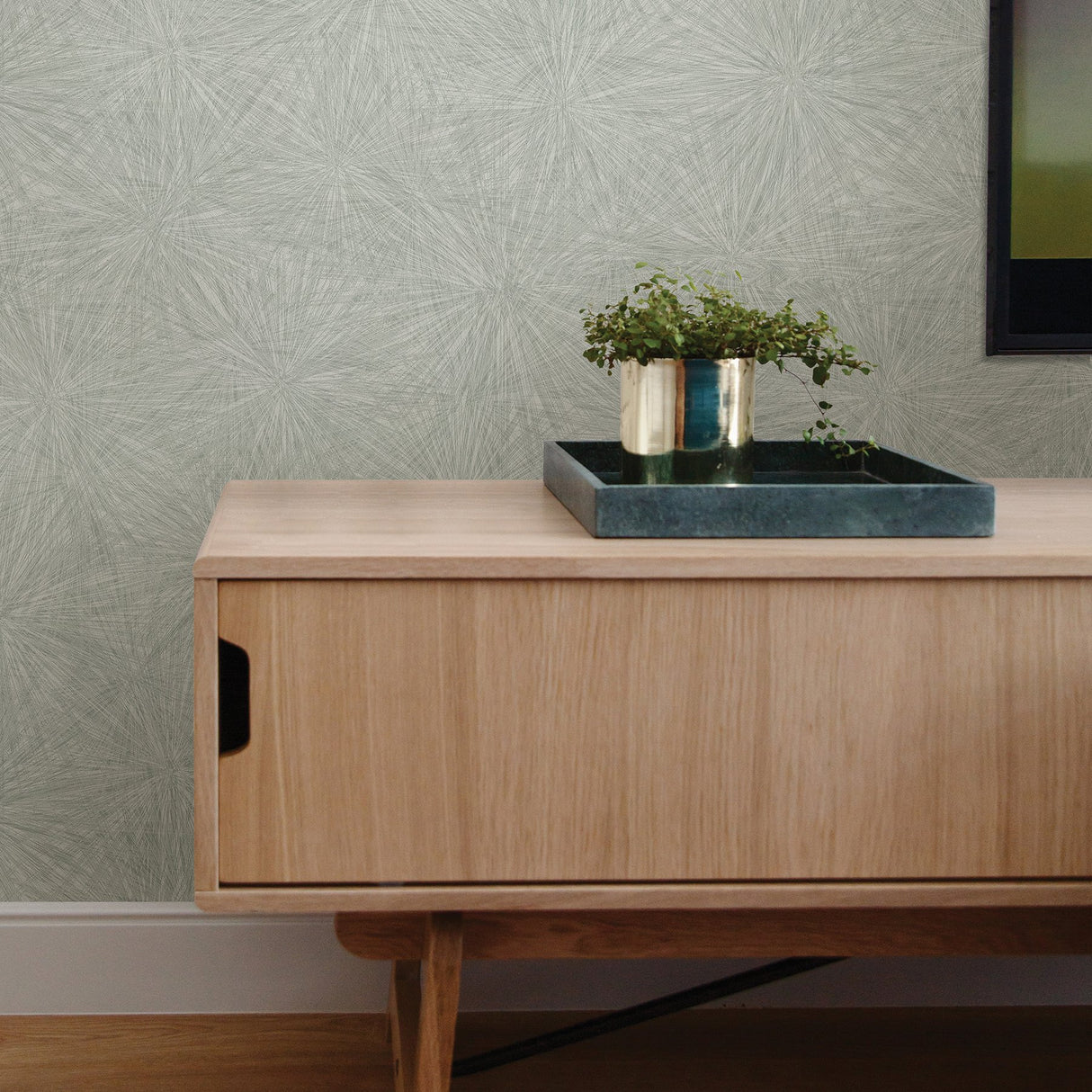 Majestic Light Green Starburst Wallpaper with Modern Abstract Pattern - Warner 2945-1123