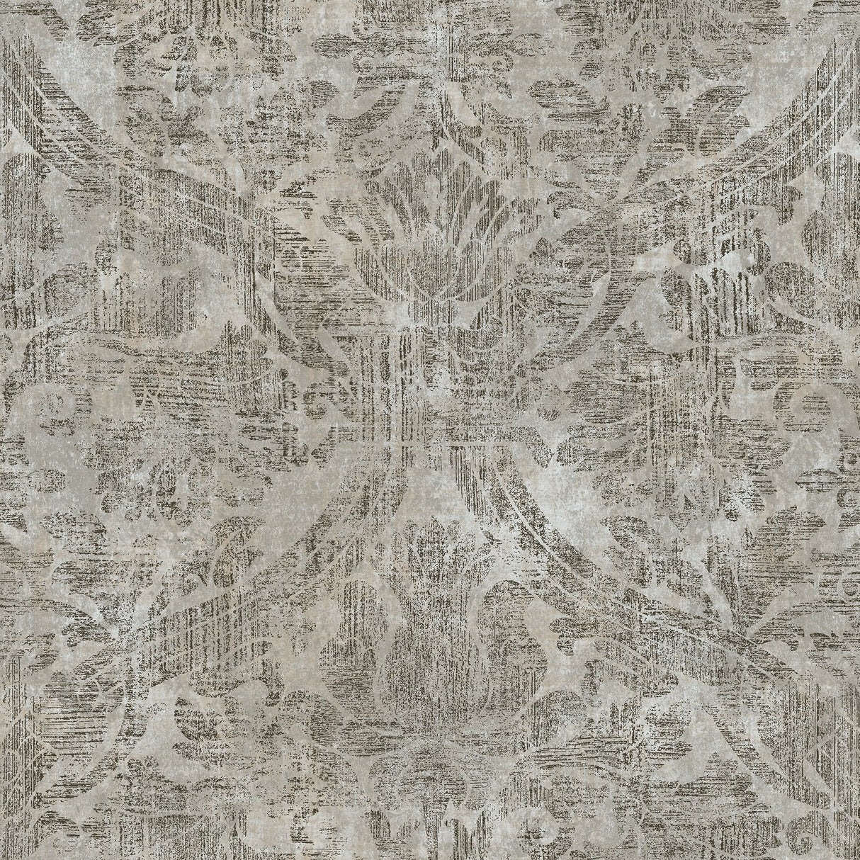 Abigail Grey Damask Wallpaper with Textured Distressed Motif - Warner 2945-2755