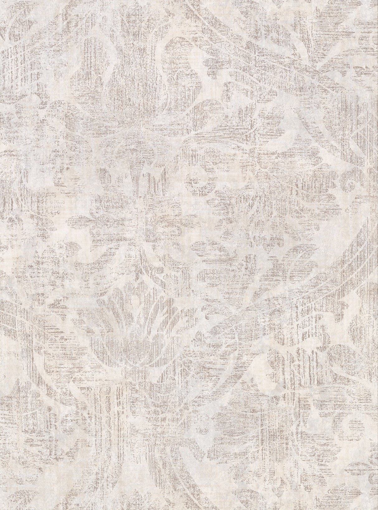Abigail Cream Damask Wallpaper with Textured Distressed Pattern - Warner 2945-2756SAM