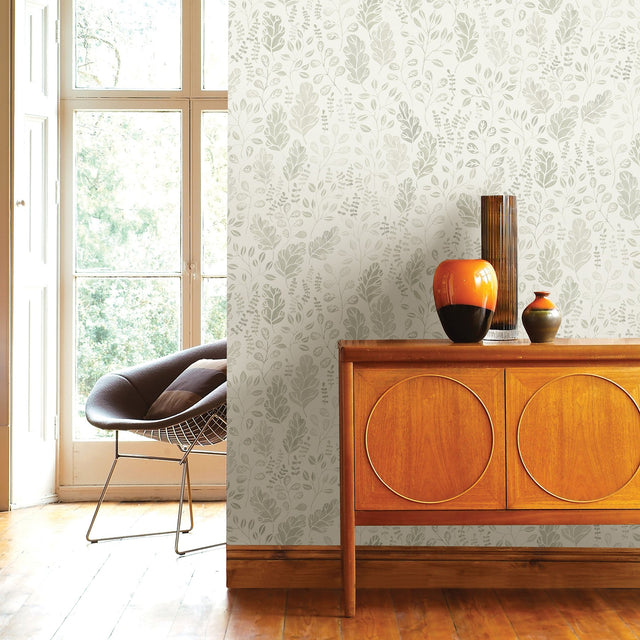 Isha Beige Leaf Wallpaper with Scandinavian Botanical Leaves Pattern - A-Street Prints 2948-27011