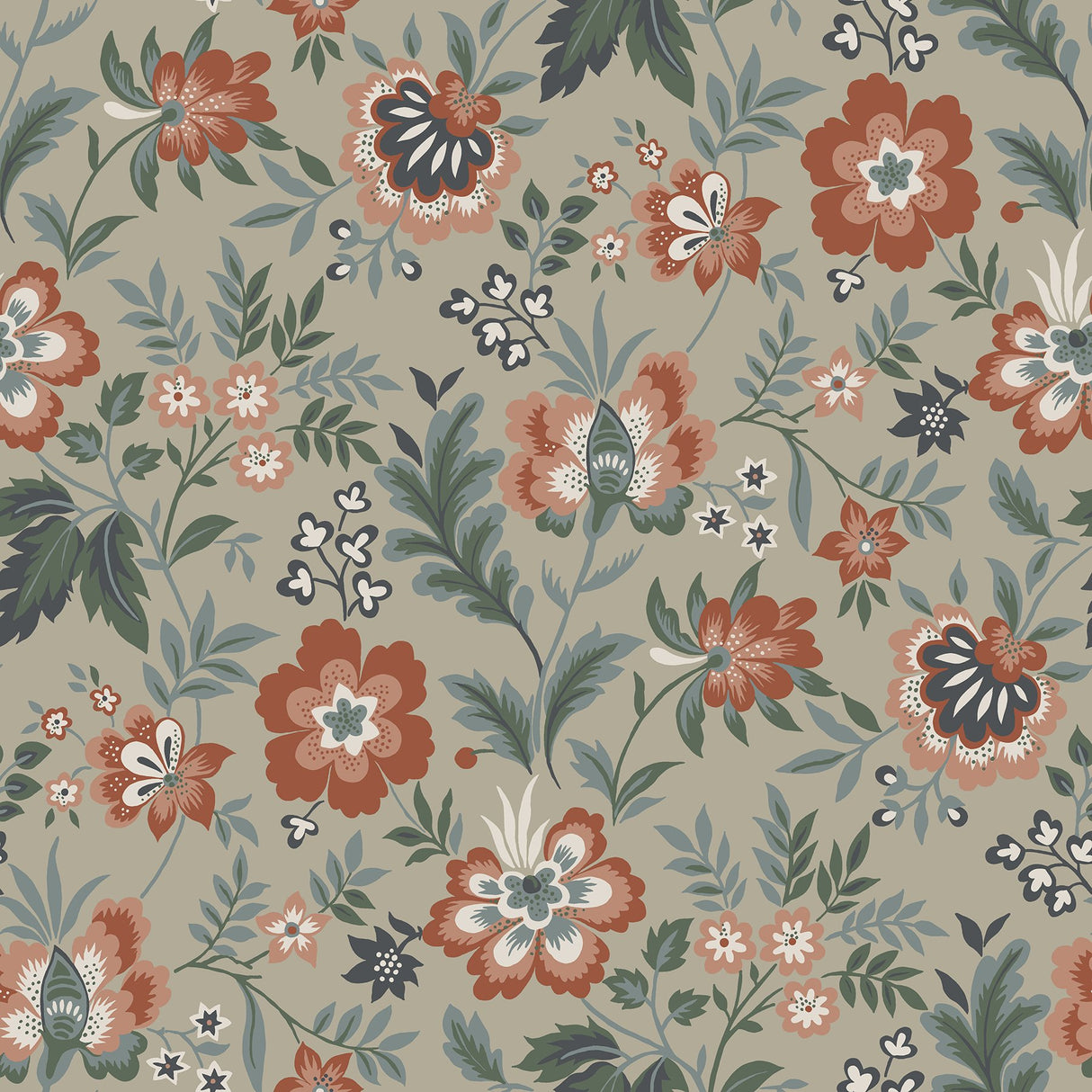 Athena Beige Floral Wallpaper with Scandinavian Botanical Flowers - Brewster 2948-28001