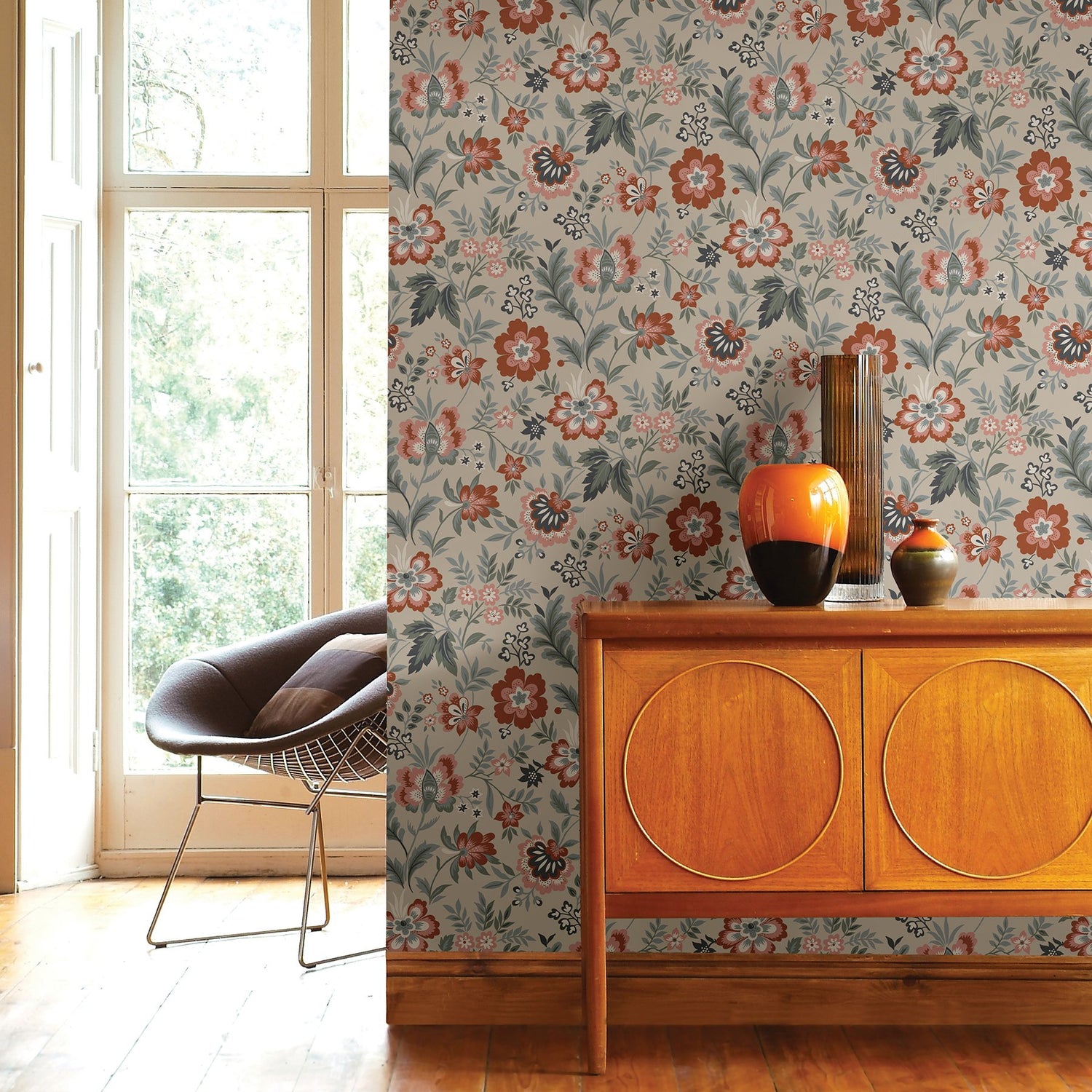 Athena Beige Floral Wallpaper with Scandinavian Botanical Flowers - Brewster 2948-28001