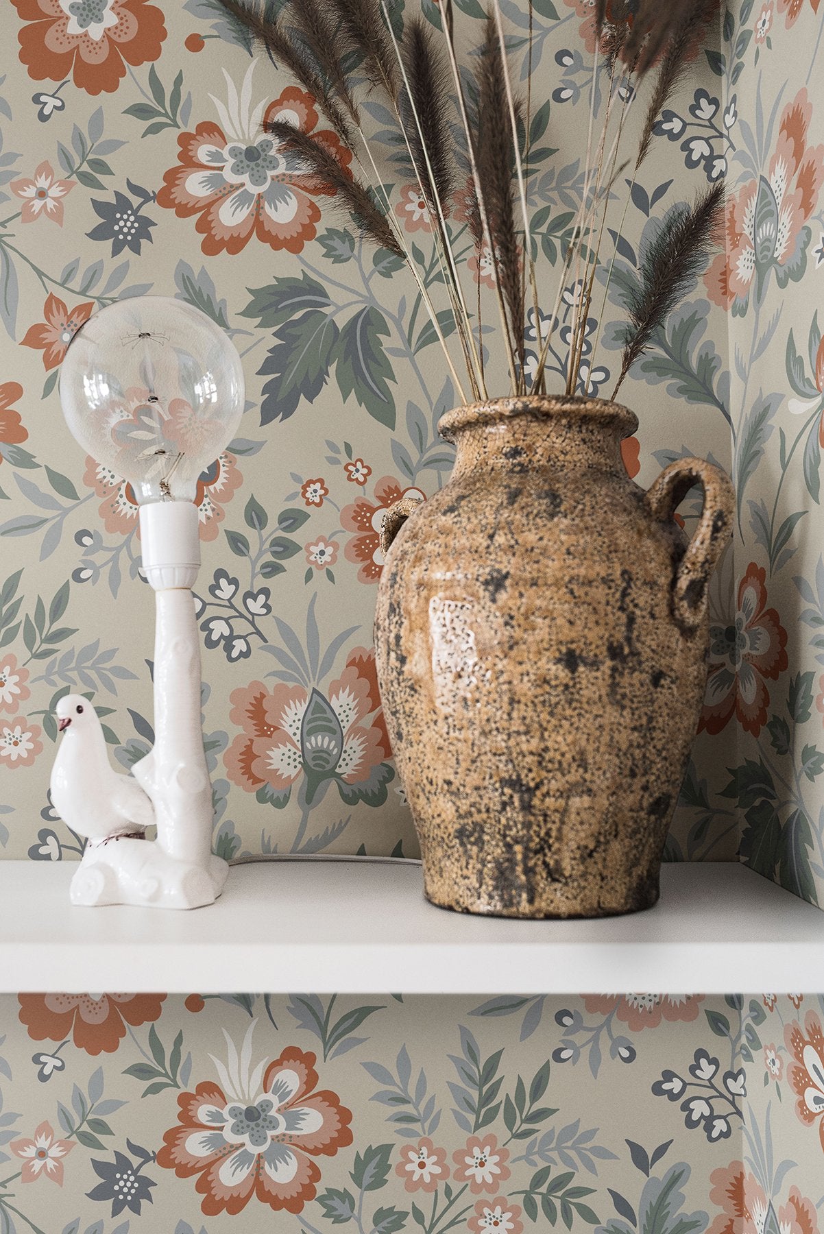 Athena Beige Floral Wallpaper with Scandinavian Botanical Flowers - Brewster 2948-28001