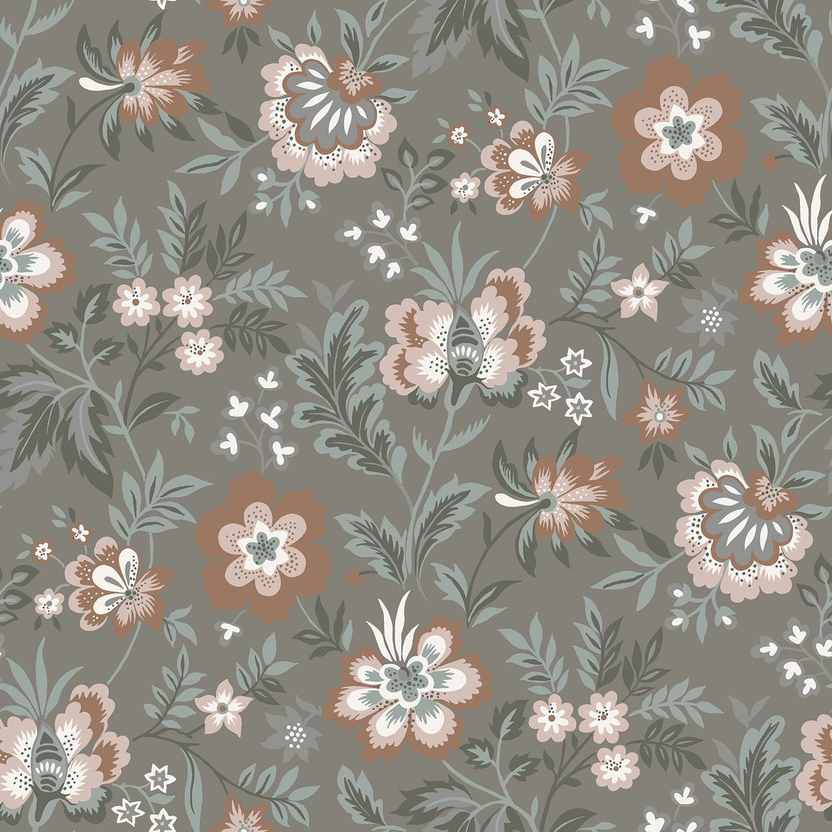 Athena Grey Floral Wallpaper with Scandinavian Botanical Flower Motif - A-Street Prints 2948-28002