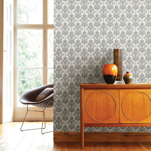 Aya White Floral Wallpaper with Scandinavian Botanical Flower Pattern - A?Street Prints 2948-28005