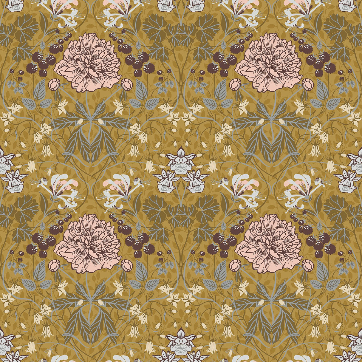 Celestine Mustard Floral Wallpaper with Botanical Flowers Motif, Scandinavian Style - A-Street Prints 2948-28016