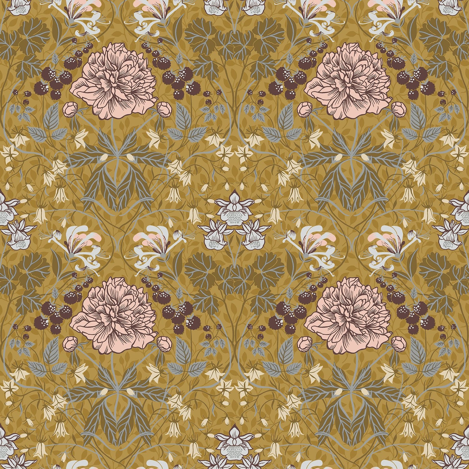 Celestine Mustard Floral Wallpaper with Botanical Flowers Motif, Scandinavian Style - A-Street Prints 2948-28016