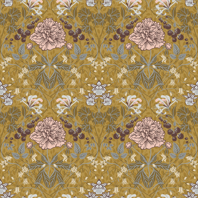 Celestine Mustard Floral Wallpaper with Botanical Flowers Motif, Scandinavian Style - A-Street Prints 2948-28016