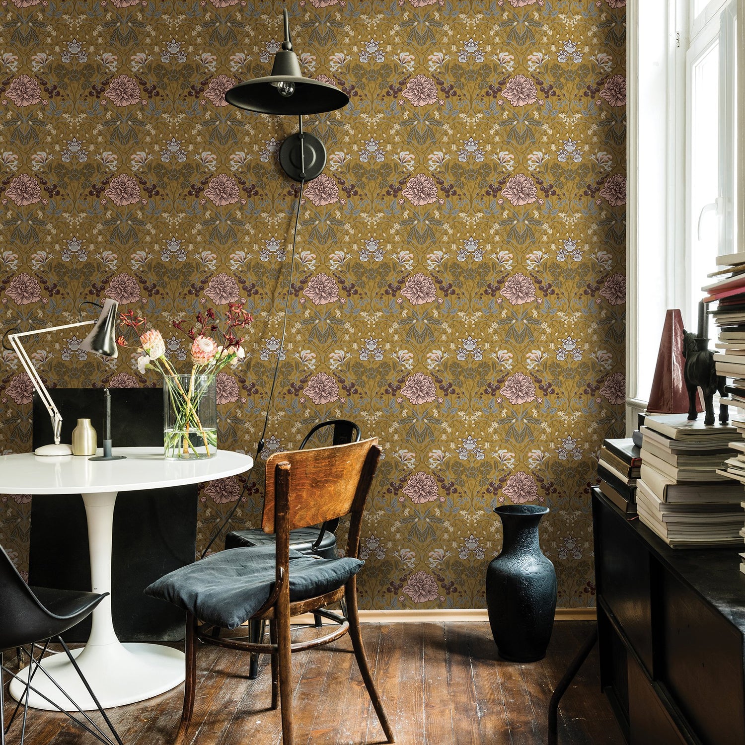 Celestine Mustard Floral Wallpaper with Botanical Flowers Motif, Scandinavian Style - A-Street Prints 2948-28016