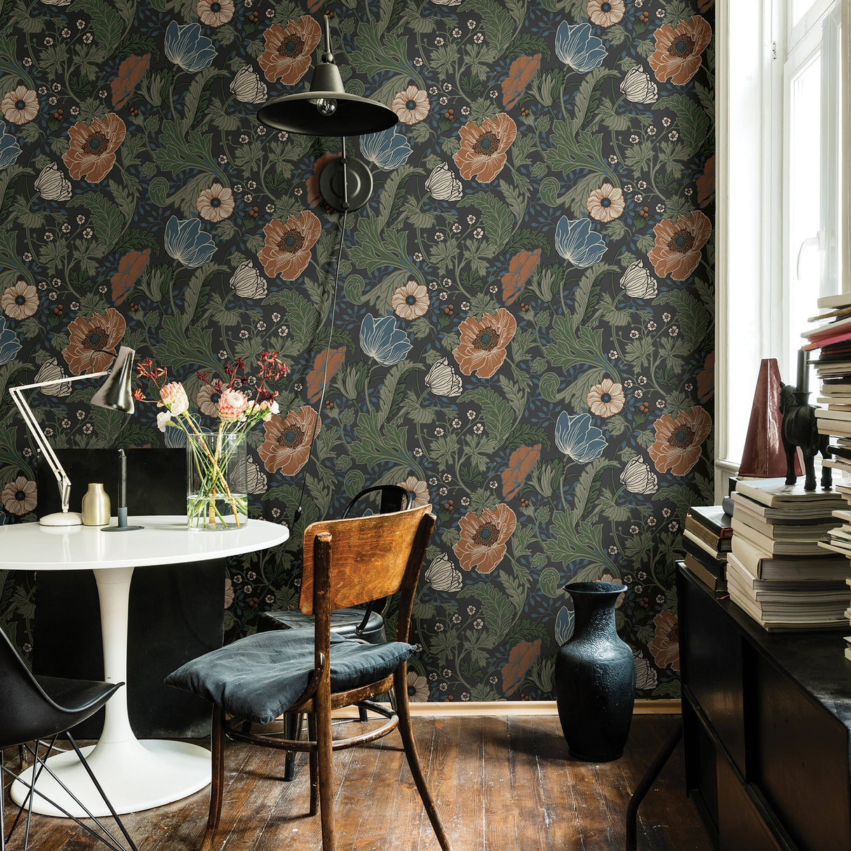 Anemone Multicolor Floral Wallpaper with Scandinavian Botanical Flowers Pattern - A-Street Prints 2948-33003