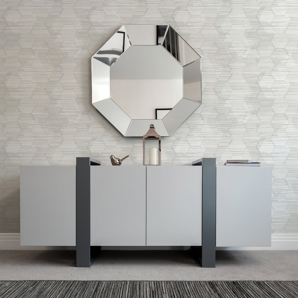 Jabari Light Grey Geometric Faux Grasscloth Wallpaper with Honeycomb Motif - A-Street Prints 2949-60506