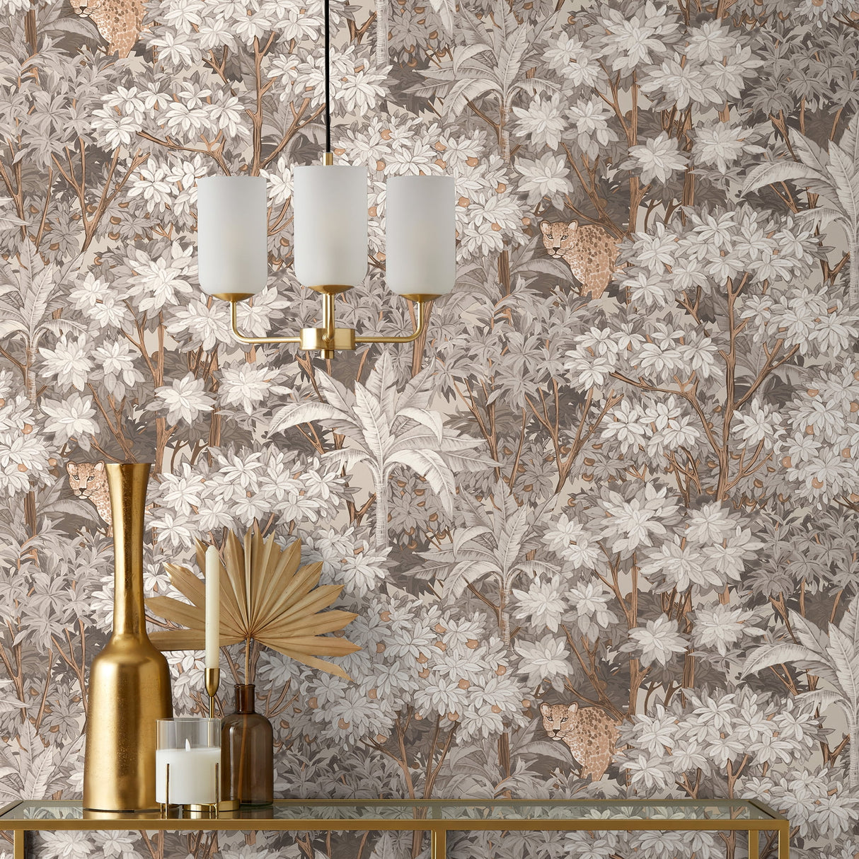 Kamali Neutral by Fine Decor Leopard Trees Wallpaper – Brewster Home Fashions FD43815
