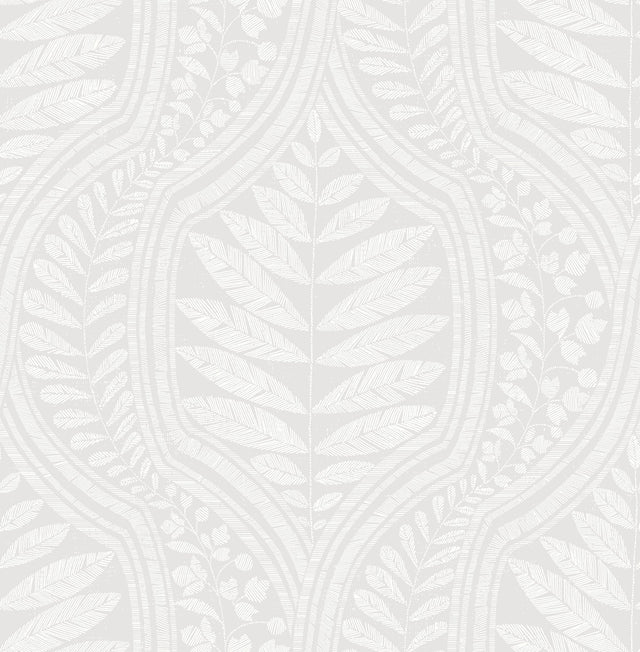 Juno Light Grey Ogee Wallpaper with Scandinavian Botanical Leaf Pattern - A-Street Prints 2964-25948