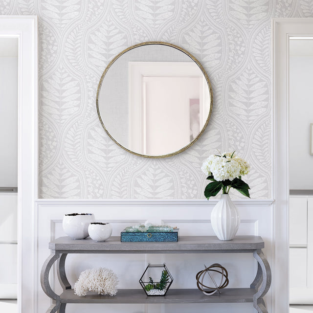 Juno Light Grey Ogee Wallpaper with Scandinavian Botanical Leaf Pattern - A-Street Prints 2964-25948