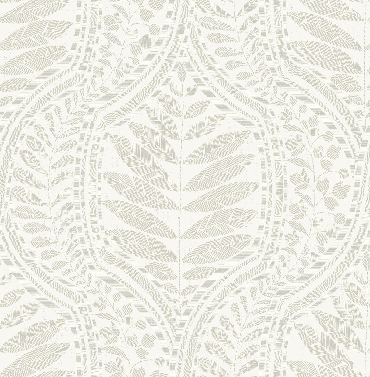 Juno Beige Ogee Wallpaper with Scandinavian Botanical Leaf Motif - A-Street Prints 2964-25949