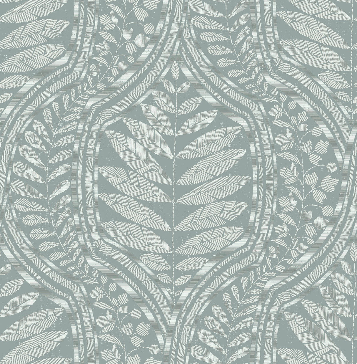 Juno Teal Ogee Wallpaper with Scandinavian Botanical Leaf Pattern - A-Street Prints 2964-25950