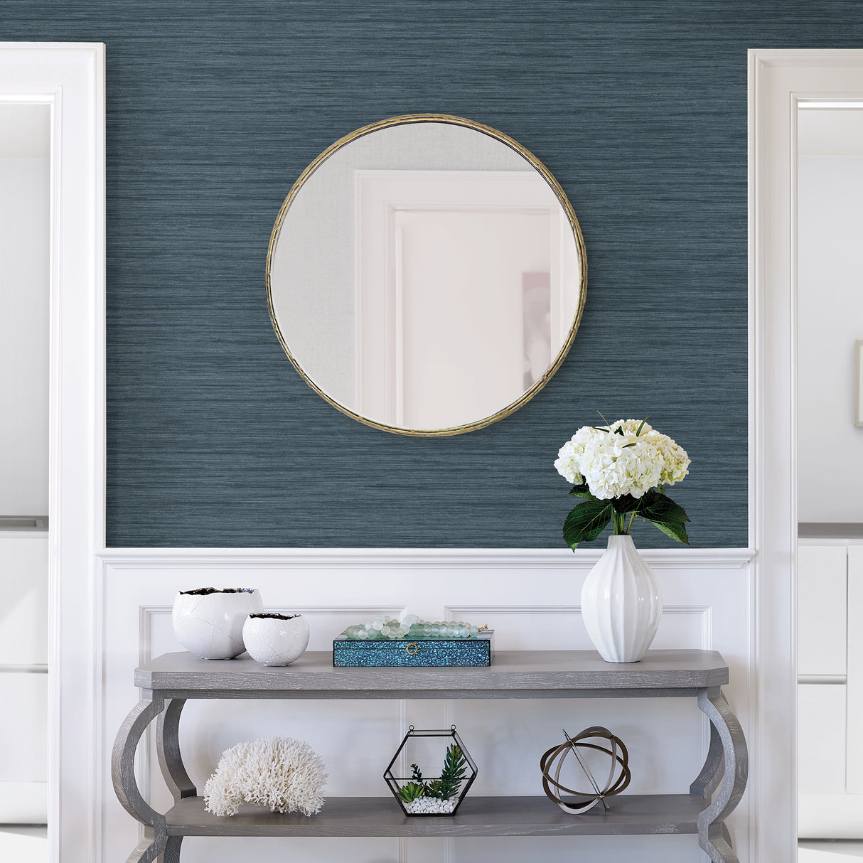 Barnaby Indigo Faux Grasscloth Wallpaper by A-Street Prints Traditional Tonal Texture Unpasted Non Woven 20.5 in x 33 ft - FD25959