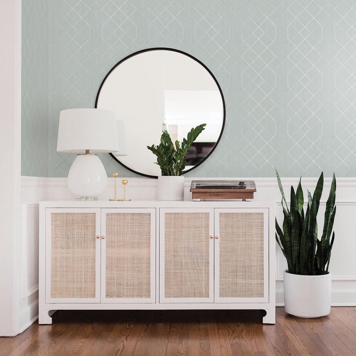 Ballard Light Blue Geometric Wallpaper with Beaded Metallic Glam Motif - A?Street Prints 2964-87345