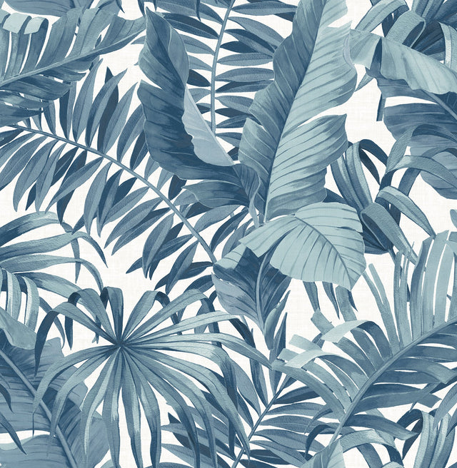 Alfresco Blue Tropical Palm Wallpaper with Botanical Leaf Motif, Tropical Style - A?Street Prints 2969-24133