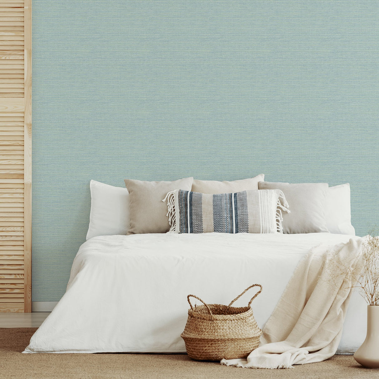 Agave Aqua Imitation Grasscloth Wallpaper with Modern Faux Grasscloth Pattern - A-Street Prints 2969-24282