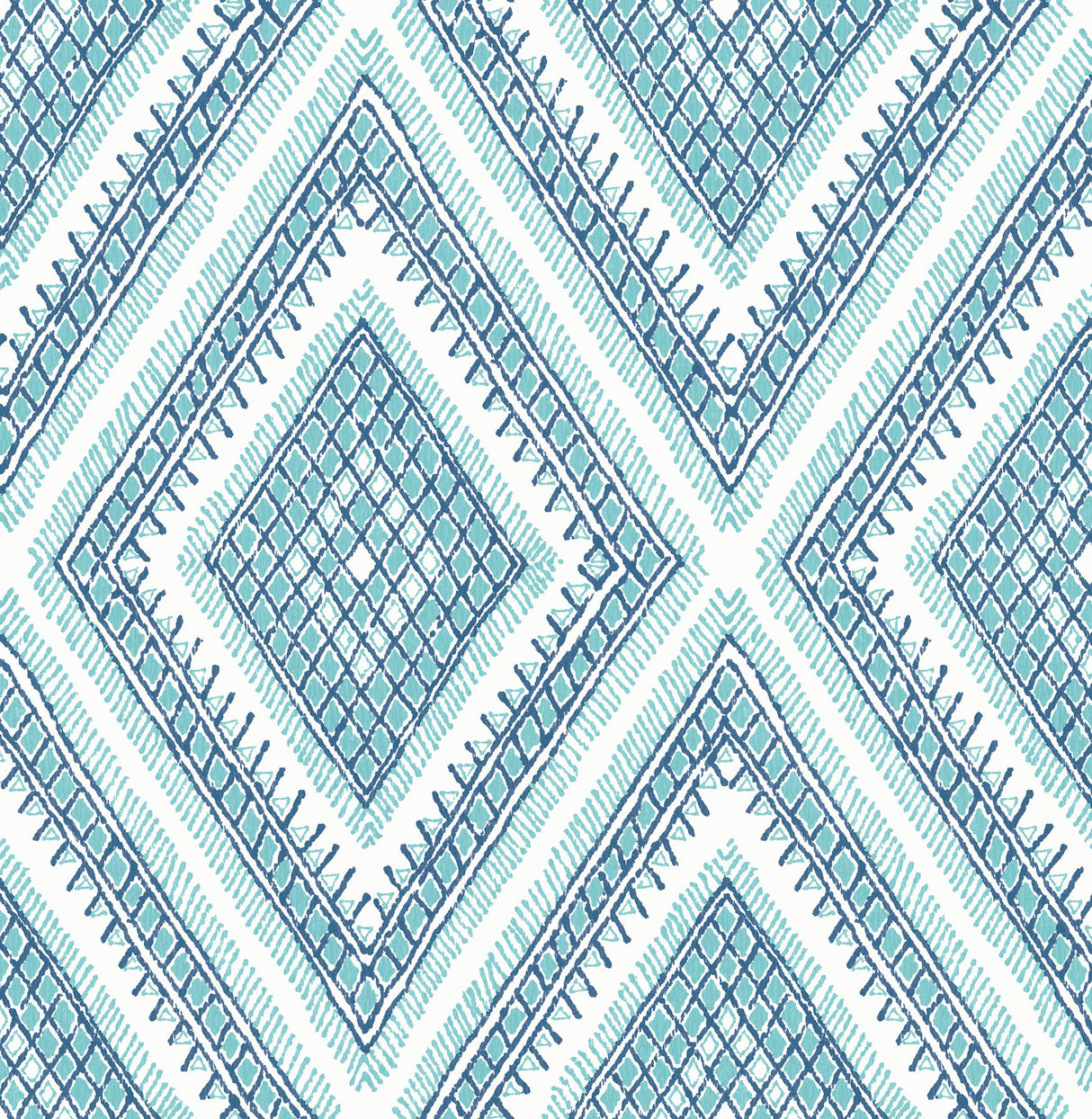 Zaya Blue Tribal Diamonds Wallpaper with Raised Ink Geometric Bohemian Pattern - A-Street Prints 2969-26013