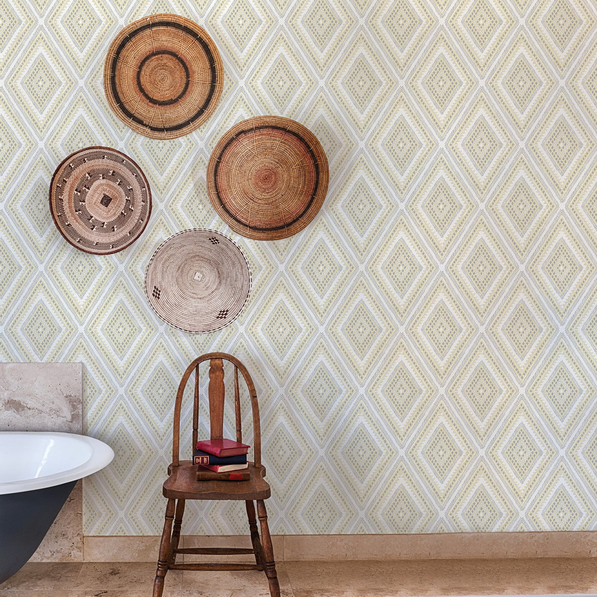 Zaya Light Yellow Tribal Diamonds Wallpaper with Raised Ink Geometric Pattern - A-Street Prints 2969-26014
