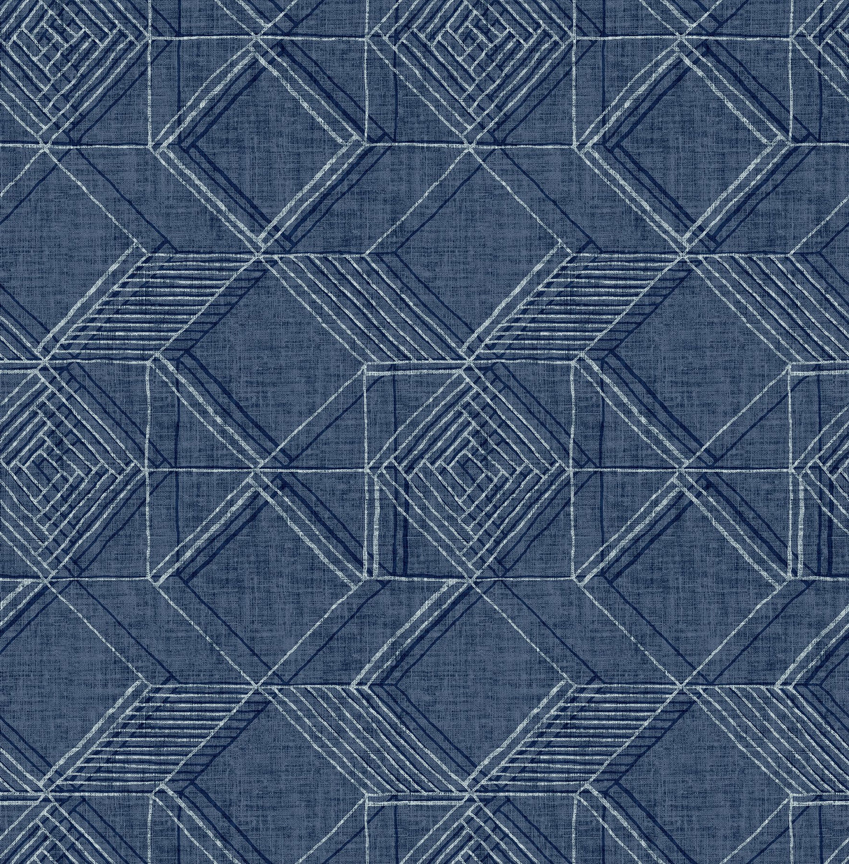 Moki Blue Lattice Geometric Wallpaper with Raised Ink Texture - Brewster 2969-26017