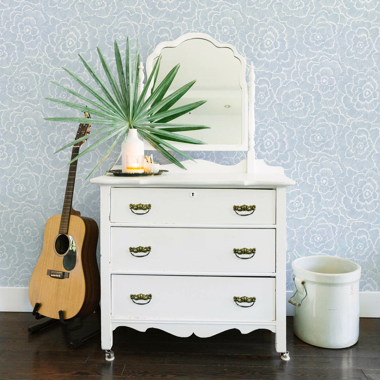 Periwinkle Blue Textured Floral Wallpaper in Periwinkle Blue by A-Street Prints Bohemian Botanical Raised Ink Non Woven Unpasted Roll - FD26039