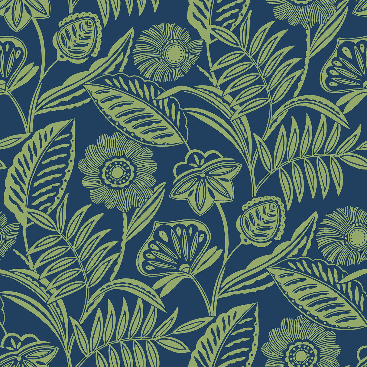 Alma Blue Tropical Floral Wallpaper with Botanical Flowers Motif, Tropical Style - A-Street Prints 2969-87527