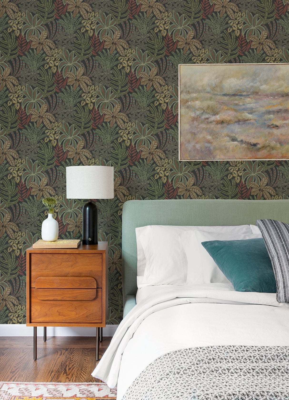 Sumner Black Woodland Botanical Wallpaper with Bohemian Botanical Motif - A-Street Prints 2970-13902
