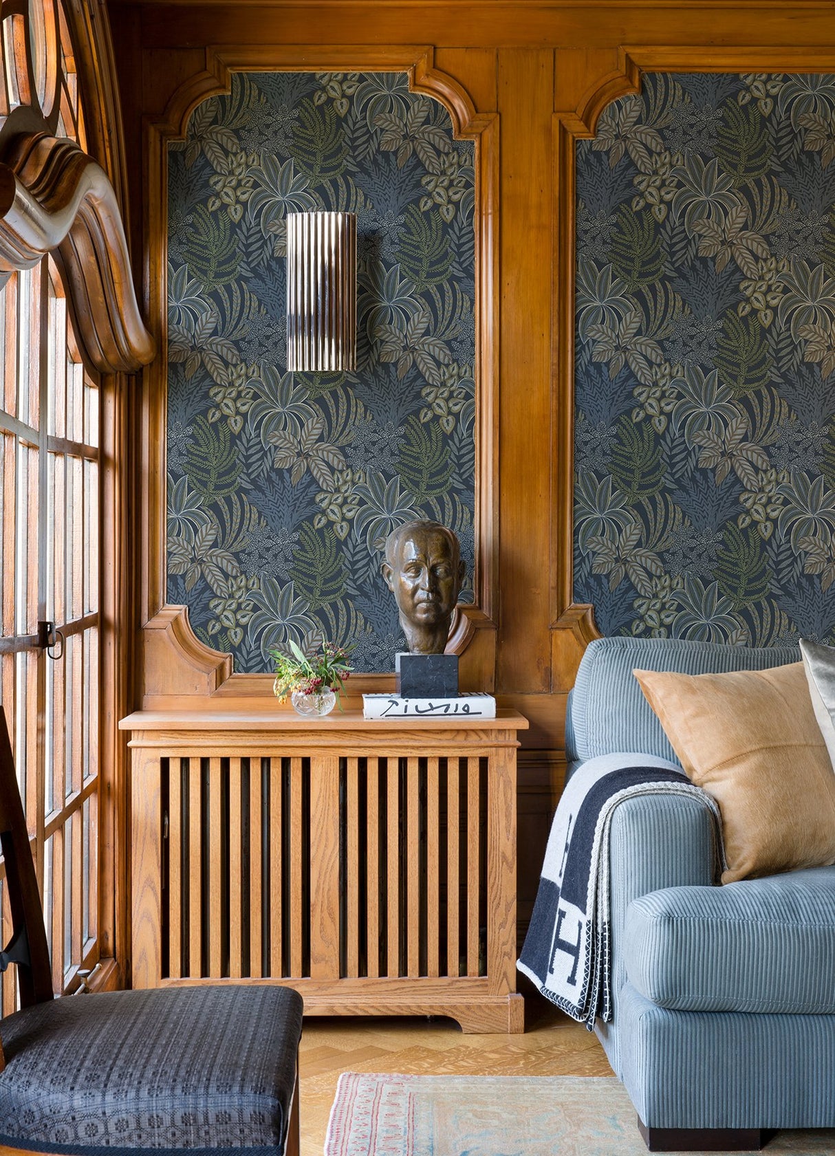 Sumner Navy Woodland Botanical Wallpaper with Bohemian Non Woven Pattern - A-Street Prints 2970-13904