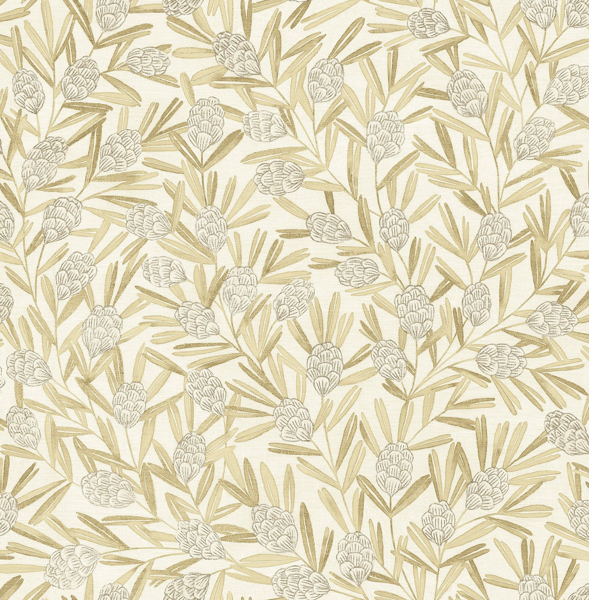 Zulma Gold Decorative Botanical Wallpaper with Raised Ink Farmhouse Style - A?Street Prints 2970-26103