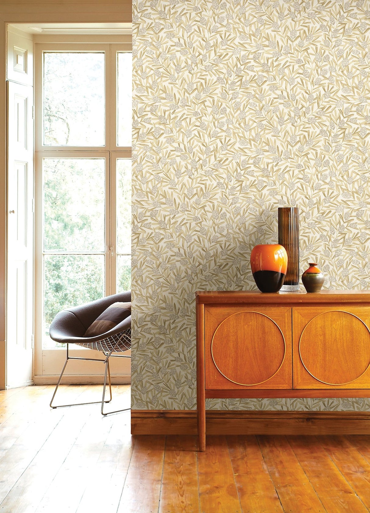 Zulma Gold Decorative Botanical Wallpaper with Raised Ink Farmhouse Style - A?Street Prints 2970-26103