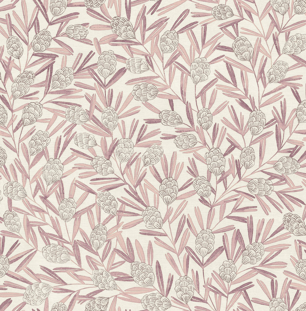 Zulma Pink Decorative Botanical Wallpaper with Raised Ink Pampas Motif - A?Street Prints 2970-26104