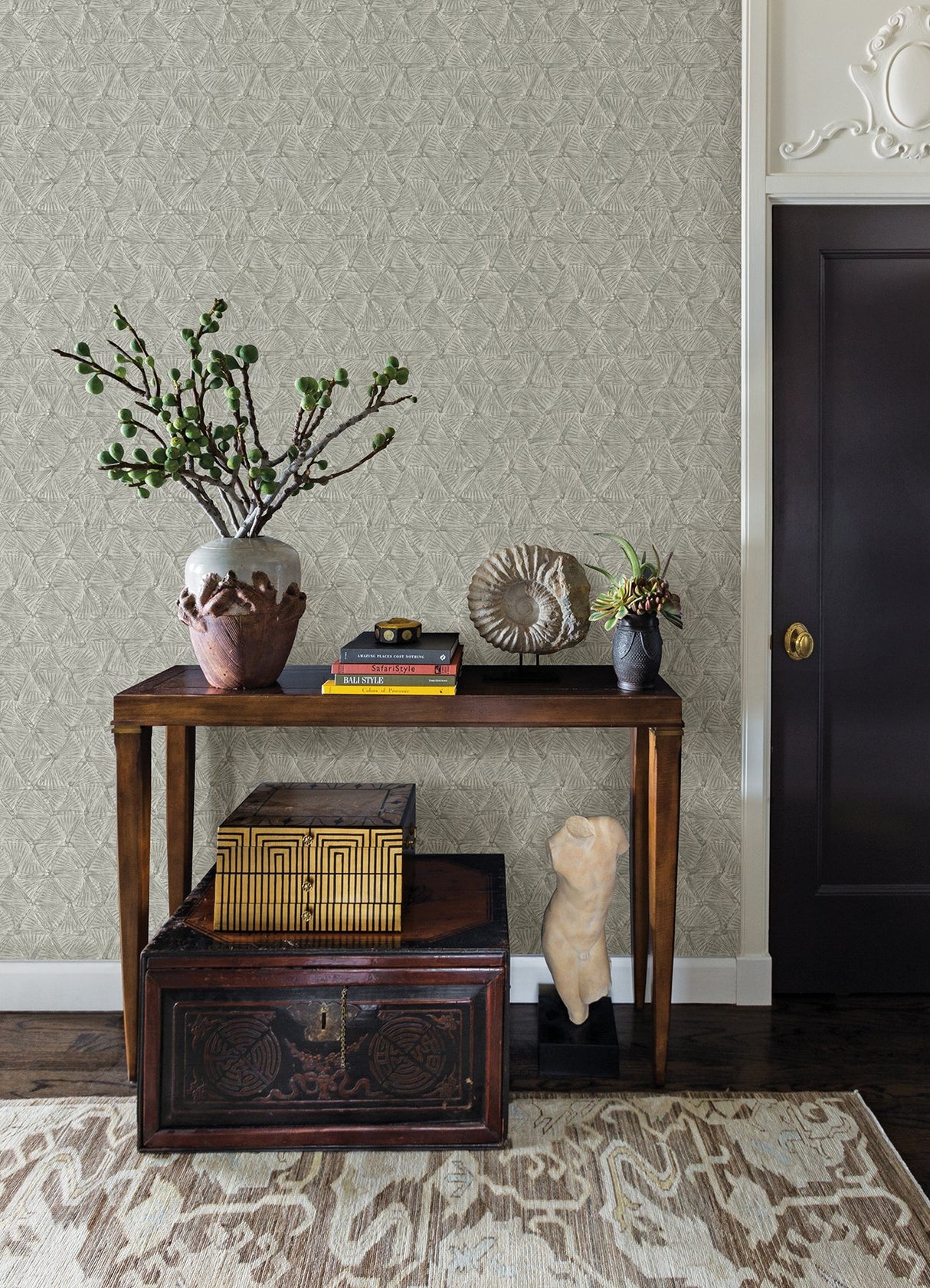 Wright Pewter Textured Triangle Wallpaper with Industrial Geometric Pattern - A-Street Prints 2970-26115