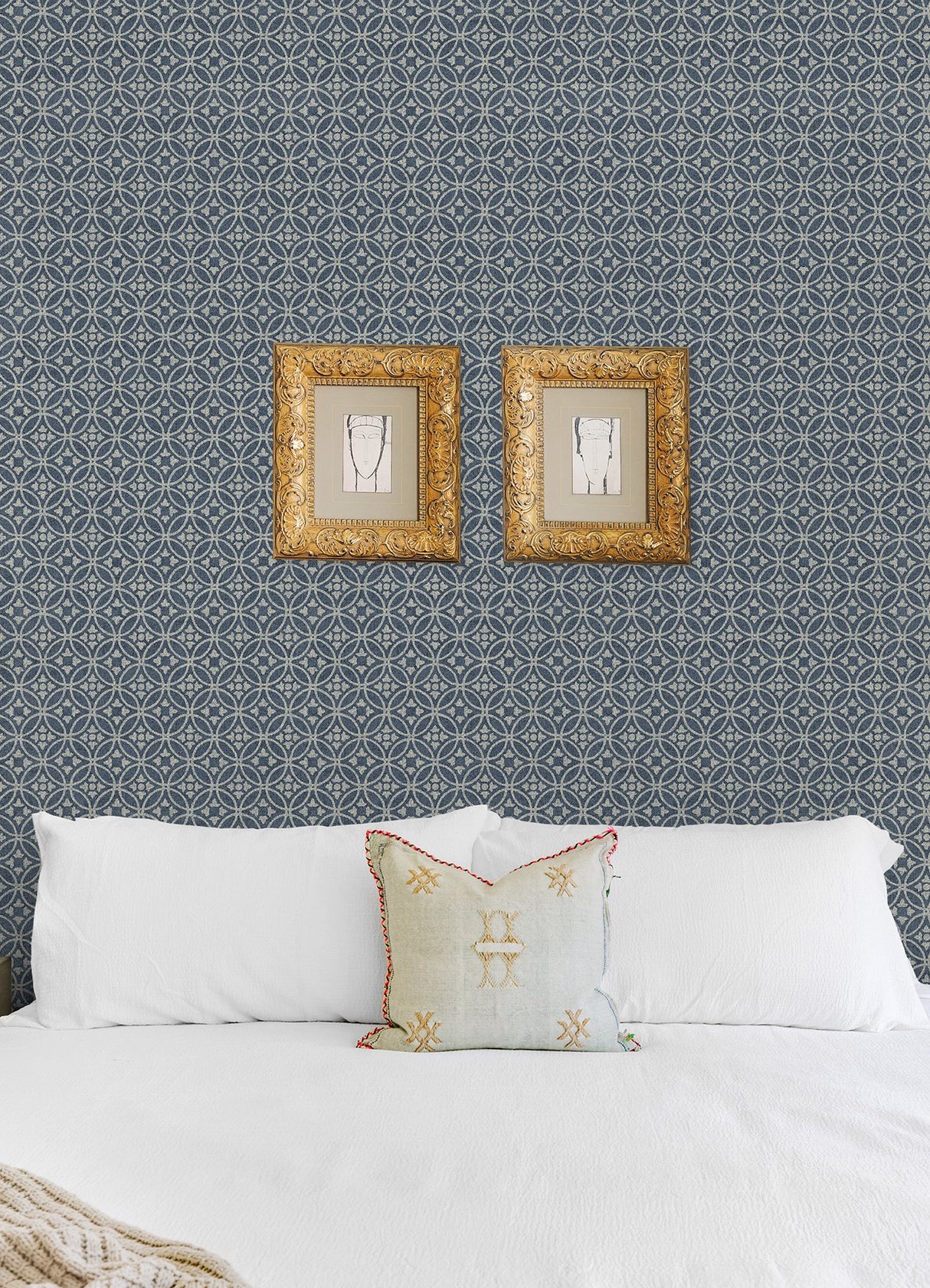 Larsson Indigo Ogee Wallpaper with Textured Geometric Motif - A-Street Prints 2970-26137