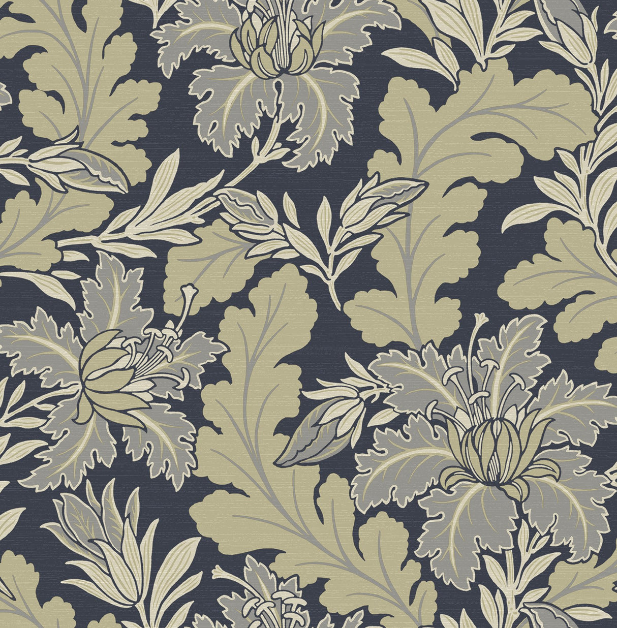Butterfield Navy Floral Wallpaper with Botanical Feature Wall Motif - A-Street Prints 2970-26141