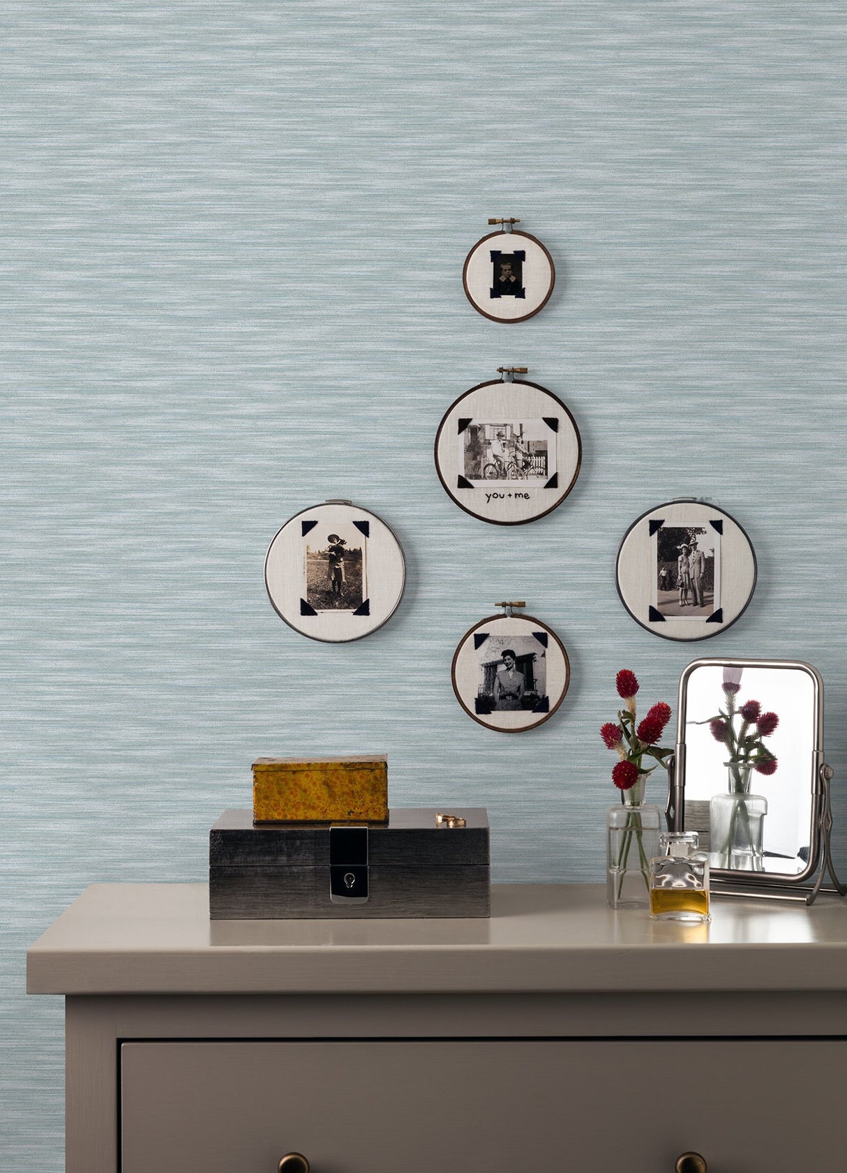 Benson Light Blue Variegated Stripe Wallpaper with Textured Faux Fabric Look - A-Street Prints 2970-26153
