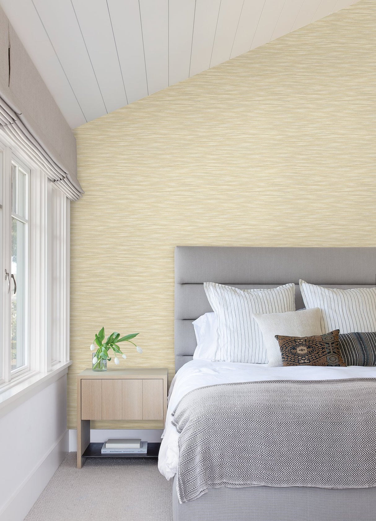 Benson Yellow Variegated Stripe Wallpaper with Textured Faux Fabric Look - A-Street Prints 2970-26156