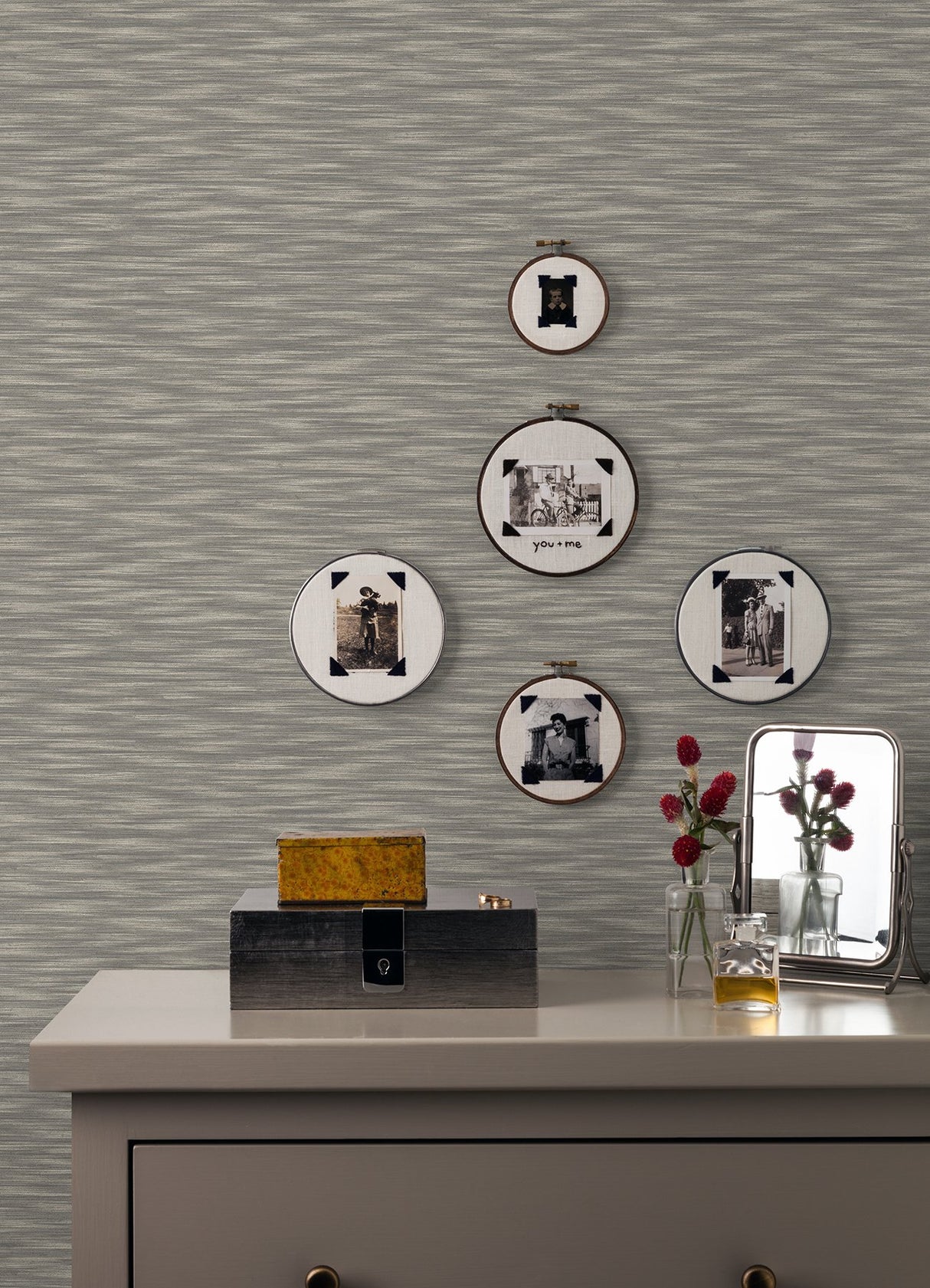 Benson Brown Variegated Stripe Wallpaper with Faux Fabric Texture - Brewster 2970-26157