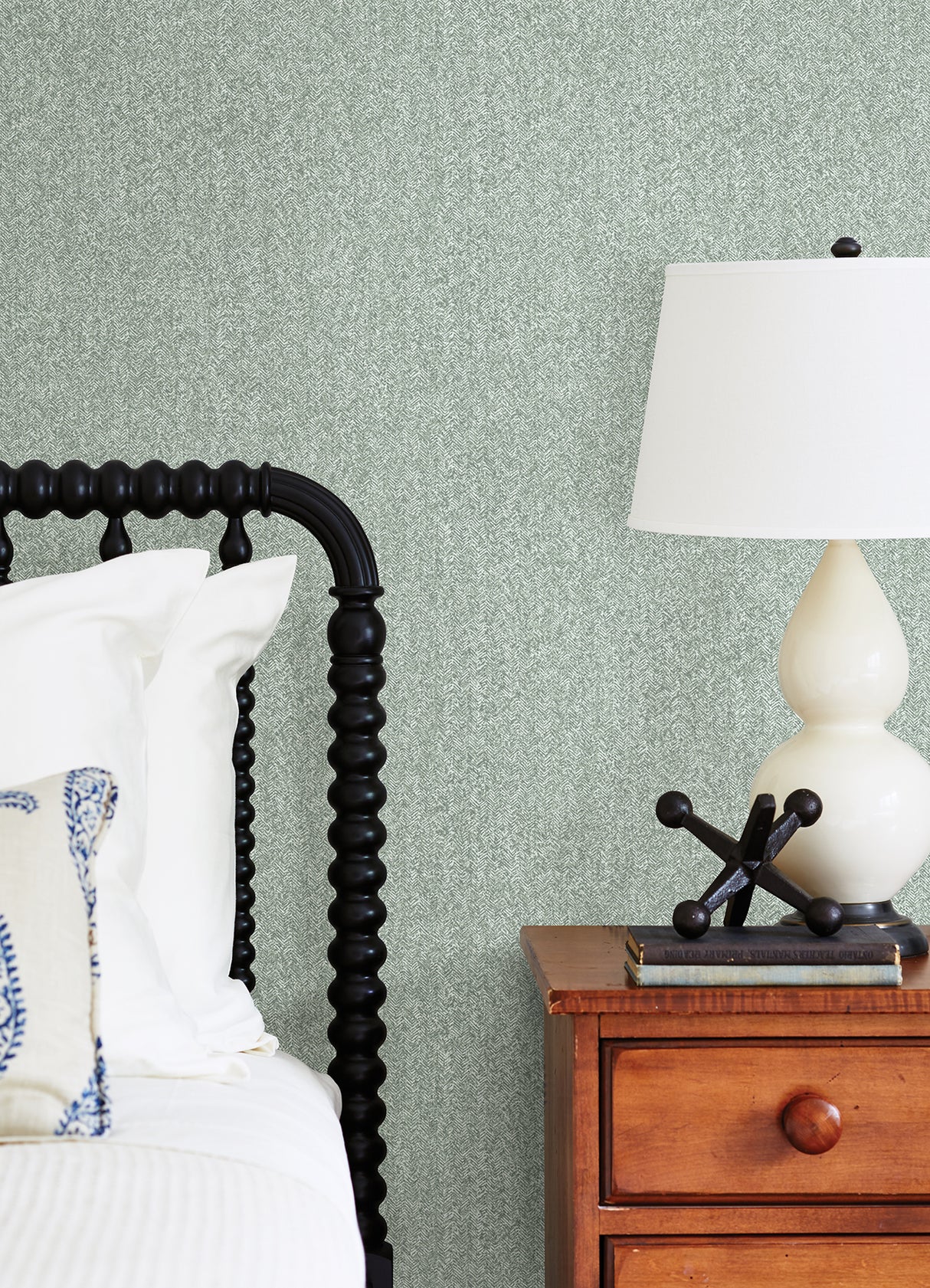 Ashbee Green Tweed by A-Street Prints Sage and Moss Green Faux Fabric Distressed Chevron Washable Non Woven Wallpaper - FD26164