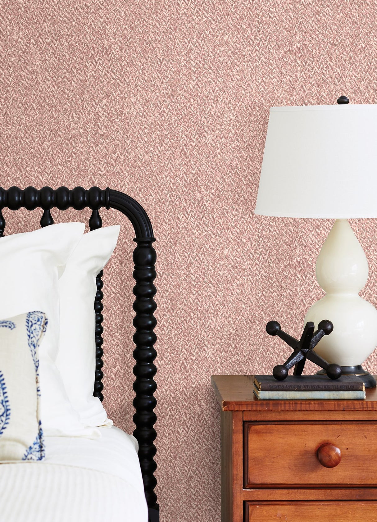 Ashbee Burgundy Tweed Wallpaper with Distressed Chevron Faux Fabric Texture - Brewster 2970-26165