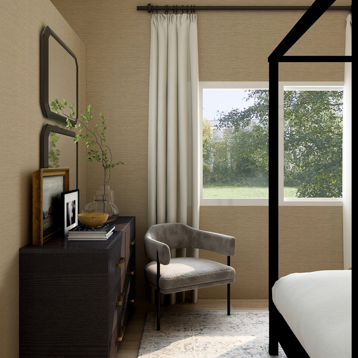 Lela Wheat Faux Linen Wallpaper with Fabric & Woven Texture - A-Street Prints 2971-86182