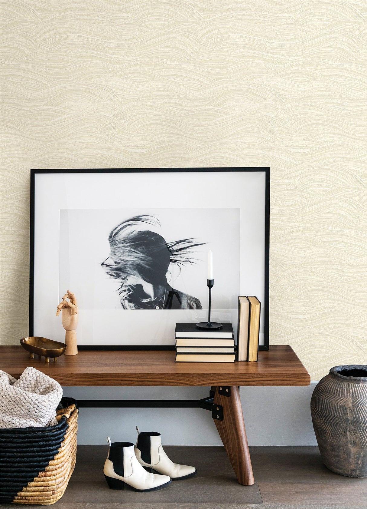 Leith Cream Zen Waves Wallpaper with Abstract Geometric Pattern, Modern Style - 2971-86362