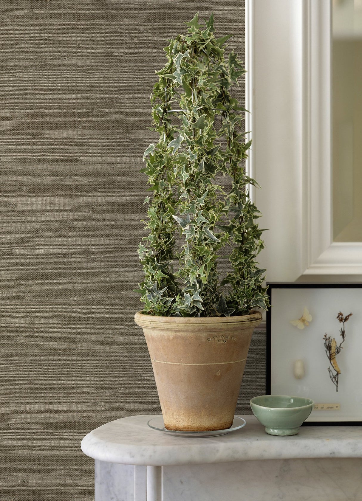 Battan Olive Jute Grasscloth Wallpaper with Distressed Textures - A?Street Prints 2972-65655