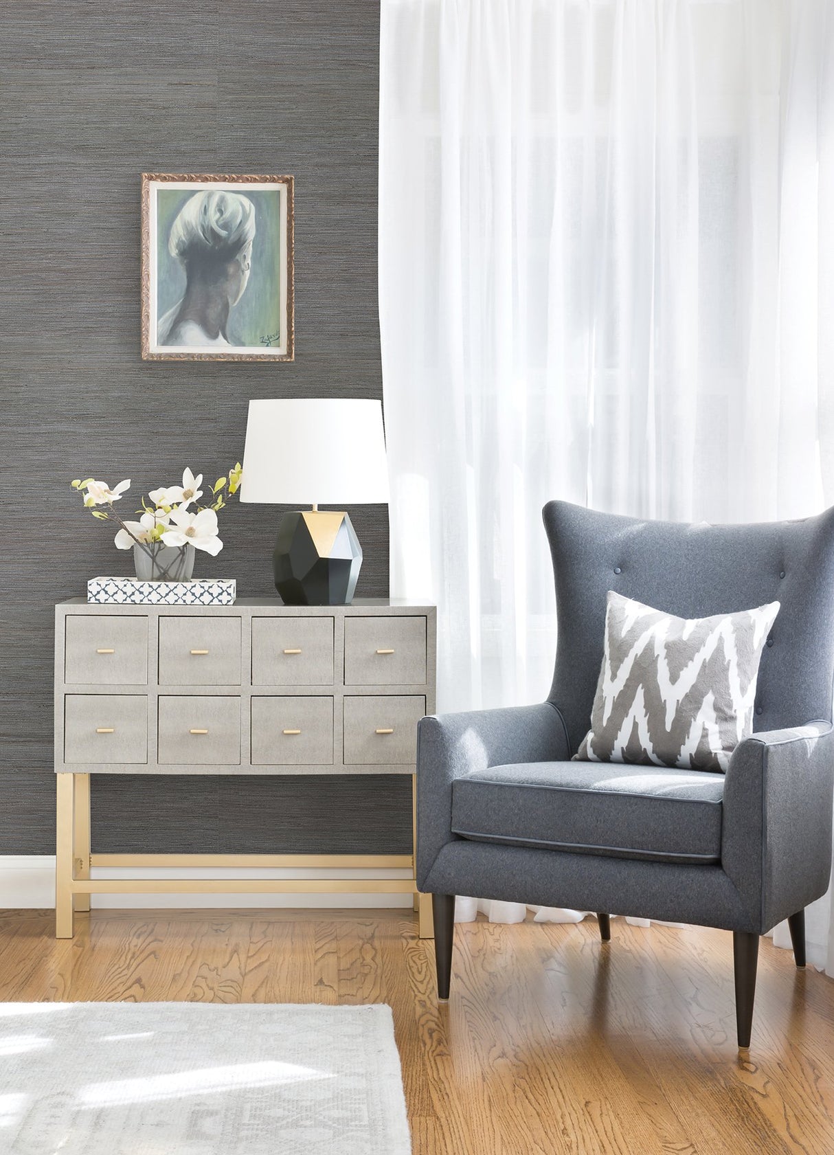 Shandong Slate Ramie Grasscloth Wallpaper with Distressed Textures in Modern Style - A-Street Prints 2972-80085