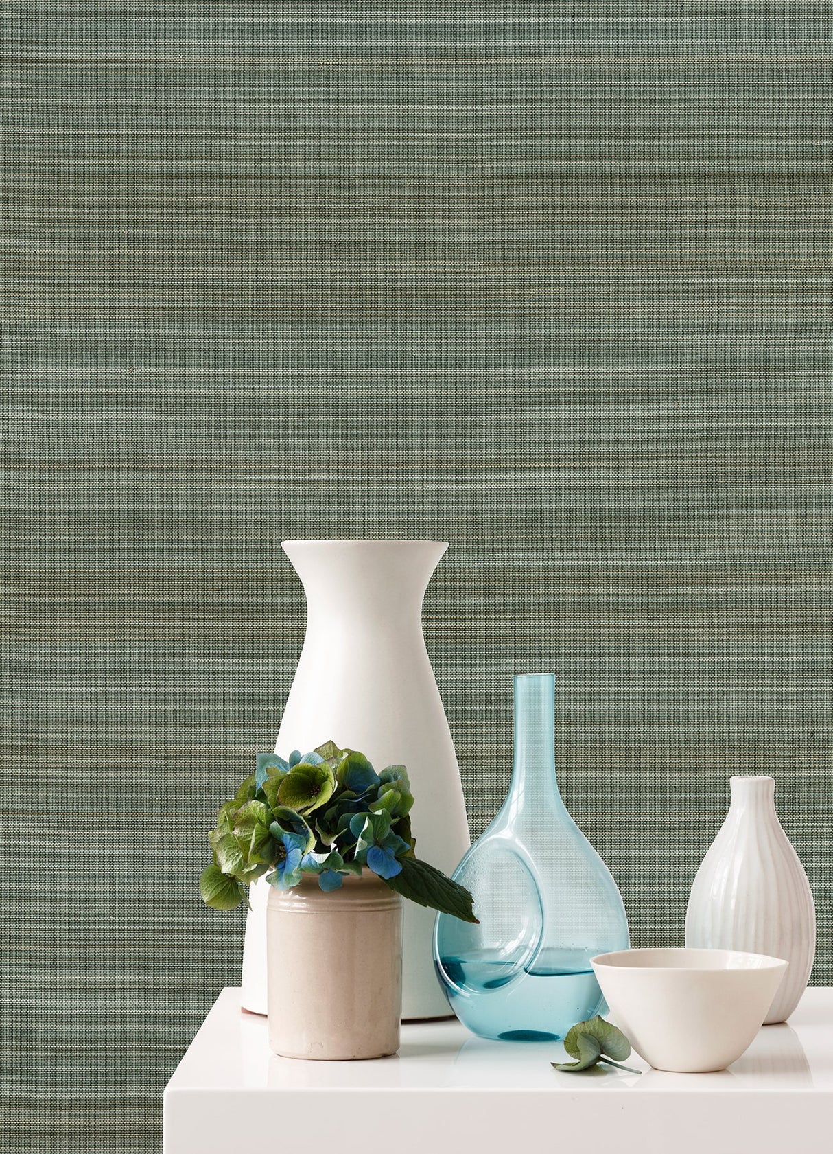 Mai Teal Abaca Grasscloth Wallpaper with Modern Striped Graphic Texture - A?Street Prints 2972-86102