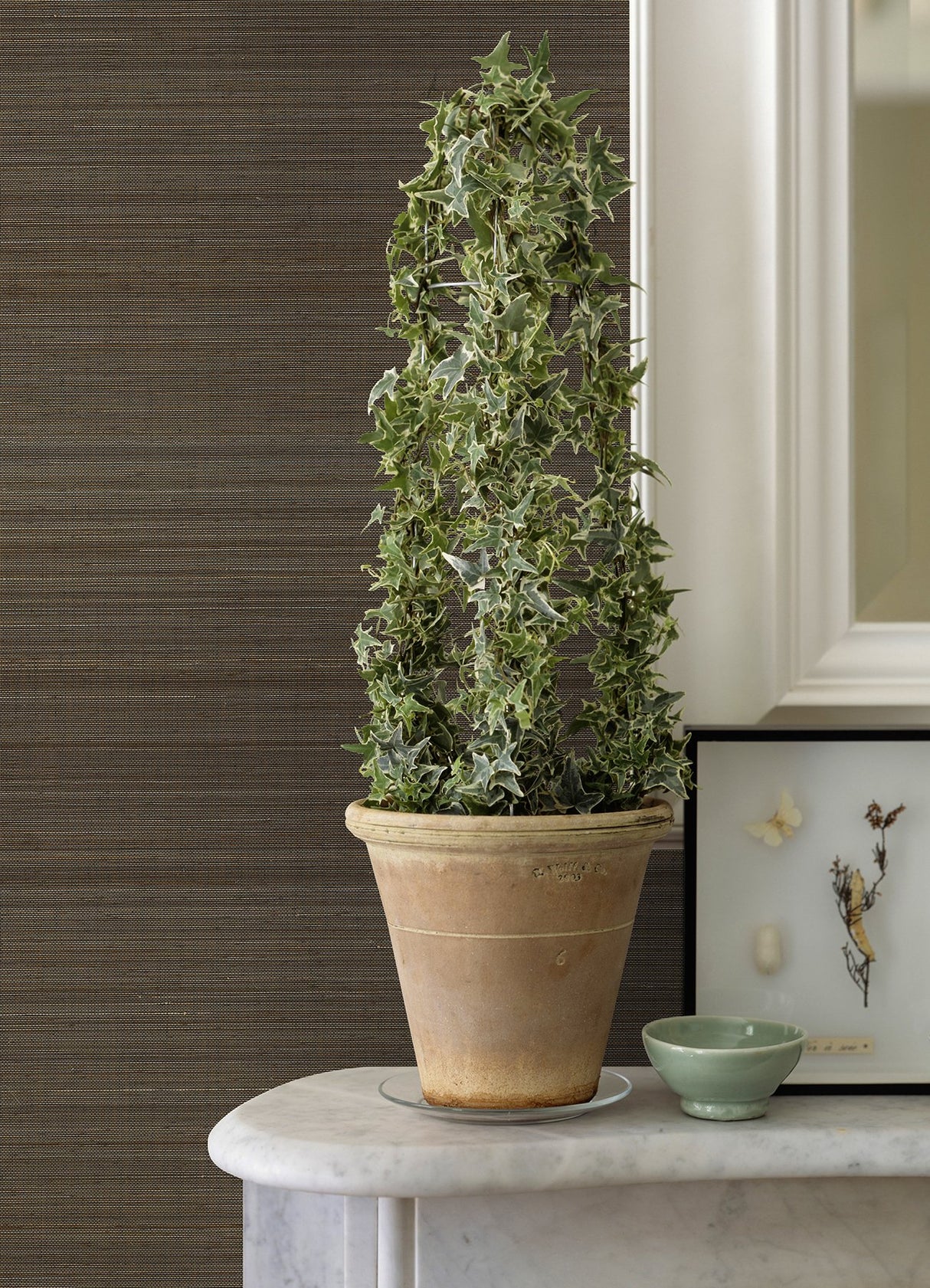 Mai Dark Grey Abaca Grasscloth Wallpaper with Modern Striped Graphic Texture - A-Street Prints 2972-86103