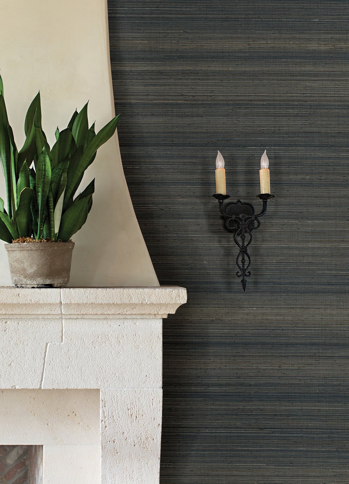 Mai Indigo Abaca Grasscloth Wallpaper with Variegated Horizontal Pinstripes - A-Street Prints 2972-86104