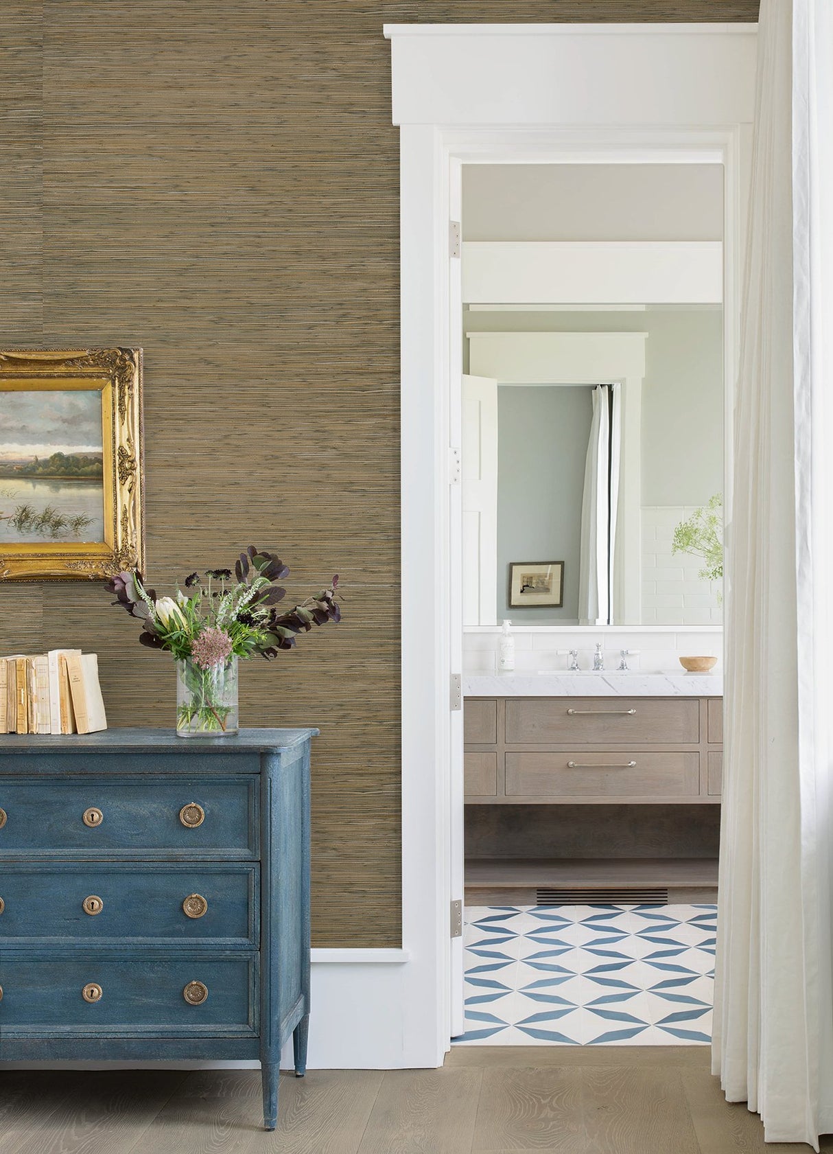 Shuang Olive Handmade Grasscloth Wallpaper with Distressed Textures Pattern - A-Street Prints 2972-86110